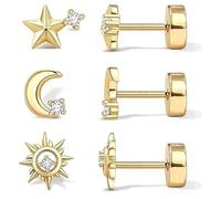 QKEPCY Orecchini Donna Set Orecchini Argento Placcato Oro con Stelle Luna e Sole Eleganti e Moderni Adatti a Tutte le Occasioni (Oro)