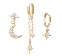 QKEPCY Orecchini Donna Stella e Luna Orecchini Goccia Set Zirconia Placcato Earrings Ideale per l'abbigliamento Quotidiano per le Feste(Oro)