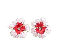 QKEPCY Orecchini Fiore Margherita Smaltati Bicolore Cristallo Centrale Bordo Dorato Gioielli Donna Eleganti Primavera Estate (Bianco)