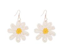 QKEPCY Piccole Margherite Orecchini da Donna Realizzati a Mano Boemia Orecchini a Fiore Stile Vacanziero Hawaiano Tessitura di Rafia Multicolor Earrings Gioielli Regalo per Donna Ragazza(Bianco)