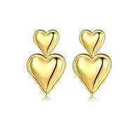 QKEPCY Orecchini Pendenti Cuore Doppio Lucido Eleganti Gioielli Donna Lega Metallo Brillante Accessori moda Italiana