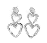 QKEPCY Orecchini Pendenti Cuore Doppio Martellato Texture Metallica Gioielli Donna Eleganti Accessori Decorativi (Argento)