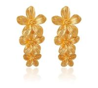 QKEPCY Orecchini Pendenti Fiore Cascata Triplo Petalo Eleganti Gioielli Donna Accessori Stile Botanico Lussuosi (Oro)