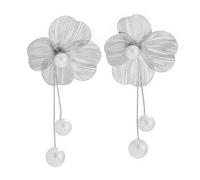 QKEPCY Orecchini Pendenti Fiore Petali Strutturati Perle Cascata Eleganti Gioielli Donna Accessori Brillanti (Argento)