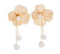 QKEPCY Orecchini Pendenti Fiore Petali Strutturati Perle Cascata Eleganti Gioielli Donna Accessori Brillanti (Oro)