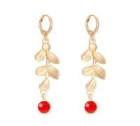 QKEPCY Orecchini Pendenti Foglia Ramoscello Cristallo Gioielli Donna Eleganti Cerchio Piccolo Brillanti Accessori Cerimonia (Rosso)