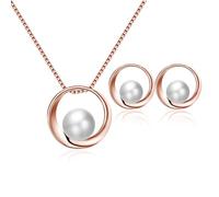 QKEPCY Parure Gioielli per Donna Gioielli di Perle Zirconi Cubici Set di Orecchini e Collana Gioielli da Sposa e da Damigella per Fidanzamento (Oro)