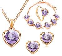 QKEPCY Parure Gioielli Cuore Cristallo Brillante Collana Bracciale Anello Orecchini Argento Elegante