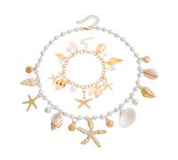 QKEPCY Parure Gioielli Donna Boemia perle Conchiglia Collana Bracciale Per la Spiaggia Estiva Parure Gioielli Set