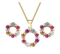 QKEPCY Parure Gioielli Set per Donna Fiore Ciondolo Collana Orecchini Set Intarsio Cristalli Colorato Regalo Aniversario Compleanno per Donna/Moglie/Sposa