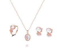 QKEPCY Parure Pietra Luna Ovale Collana Orecchini Anello Gioielli Donna Eleganti Cristallo Brillante Cerimonia Matrimonio