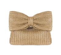 QKEPCY Pochette Donna in Paglia Estiva con Fiocco Borsa in Vimini Boho Chic con Cerniera Borsetta Intrecciata per Spiaggia Vacanze e Tempo Libero (Kaki)