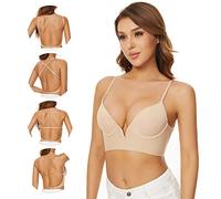 QKEPCY Reggiseni Donna Senza Cuciture Forma a V Profondo Microfibra Senza Ferretto Imbottito Multiposizione Spalline Convertibili Comfort Quotidiano Invisibile sotto Vestiti