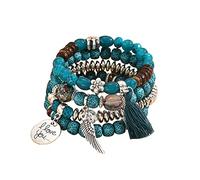 QKEPCY 4 Pezzi Bracciale da Donna Braccialetti con Pietre Naturali Bracciale Perline Boho Set Bracciale Elastico per Drenaggio Linfatico Braccialetti Pop-Corn per Donna Braccialetti Impilabili (Verde)