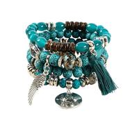 QKEPCY Set Bracciale da Donna con Pietre Naturali - Braccialetti Elastici Boho per Drenaggio Linfatico Pop-Corn Impilabili