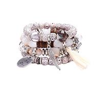 QKEPCY Set Bracciale Elastico Boho con Pietre Naturali - Braccialetti Pop-Corn Impilabili per Drenaggio Linfatico da Donna