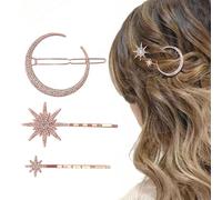Qkepcy Set Di 3 Fermagli Per Capelli A Forma Di Luna E Stella Accessori Per Capelli Con Strass Mollette Per Capelli Eleganti E Raffinate Fermagli Decorativi Per Acconciature Accessori Styling Capelli
