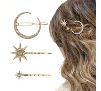 Qkepcy Set Di 3 Fermagli Per Capelli A Forma Di Luna E Stella Accessori Per Capelli Con Strass Mollette Per Capelli Eleganti E Raffinate Fermagli Decorativi Per Acconciature Accessori Styling Capelli
