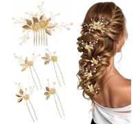 Qkepcy Set Di 5 Mollette Per Capelli Con Fiori E Perle Accessori Per Acconciature Eleganti Fermagli Per Capelli Da Sposa Decorazioni Per Capelli Da Cerimonia Mollette Per Capelli Dorate