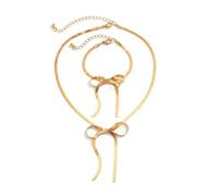 QKEPCY Set di Gioielli da Donna con Ciondolo a Fiocco Collana e Orecchini Regalo per Anniversario di Matrimonio per Donne e Ragazze (Oro)