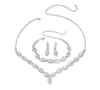 QKEPCY Set di Gioielli da Sposa con Strass Collana con Ciondolo in Cristallo Orecchini con Bracciale da Donna Matrimonio Abito da Sposa Gioielli per Nozze Sposa Damigella D'onore