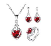 QKEPCY Set Gioielli Cuore Cristallo Nodo Celtico Collana Orecchini Anello Argento Zirconia Cubica Elegante Donna