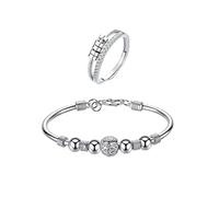 QKEPCY Set Gioielli Donna Anello Brillante Decorativo Bracciale Elegante Sfere Argento Accessori Femminili