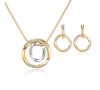 QKEPCY Set Gioielli Donna Cerchio Intrecciato Collana Pendente Orecchini Cristalli Brillanti Elegante Bicolore Accessori Femminili