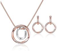 QKEPCY Set Gioielli Donna Cerchio Intrecciato Collana Pendente Orecchini Cristalli Brillanti Elegante Bicolore Accessori Femminili