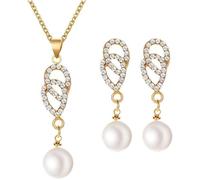 QKEPCY Set Gioielli Donna Foglia Intrecciata Collana Orecchini Perla Pendente Cristalli Brillanti Catena Oro