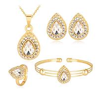 QKEPCY Set Gioielli Donna Lacrime Smeraldo Oro Collana Orecchini Anello Braccialetto Elegante