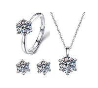 QKEPCY Set Gioielli Donna Solitario Brillante Zirconia Cubica Collana Orecchini Anello Argento S925 Elegante Cristallo Scintillante