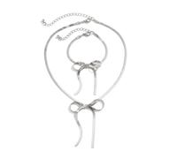 QKEPCY Set di Gioielli da Donna con Ciondolo a Fiocco Collana e Orecchini Regalo per Anniversario di Matrimonio per Donne e Ragazze (Argento)