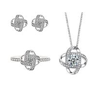 QKEPCY Set Gioielli Nodo Celtico Brillante Collana Orecchini Anello Cristalli Eleganti Argento Donna Matrimonio Cerimonia