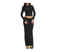 QKEPCY Set Gonna 2 Pezzi Set Top Maniche Lunghe Donna Casual Sexy Senza Spalline Aderente Abito da Festa Cocktail Party Streetwear(M)