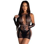 QKEPCY Sexy Lingerie Donna Sensuale a Rete Mini Abito Gonna Babydoll Camicia da Notte Sexy Hot Prospettiva Sleepwear Collant Aperti Sexy Body Camicie da Notte Confortevole Notte da Nozze