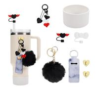 QKEPCY Stanley Cup Accessori 8 Pezzi Set Tappo di Cannuccia in Silicone Copertura Ciondolo Palla con Pompon per Bicchieri da 1200 ml e 850 ml Coppe Non Incluse (Nero)