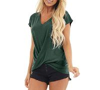 QKEPCY T-Shirt da Donna Estate Tee Magliette Scollo a V Donna Casual Larghe Maniche Corte Bluse T Shirt Elegante Tops (Verde M)