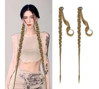 QKEPCY Lunga Estensione Coda di Cavallo, 2 Pezzi 70cm Treccia Finta Coda Capelli Avvolgere Intorno Posticci per Capelli Lunghi Naturale Sintetico Ponytail Extension per Donne (Castano cenere)
