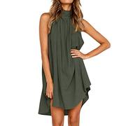 QKEPCY Vestito Donna Elegante Corto Abito Spalle Scoperte Casual Moda Vestitino Tunica Primavera Estate Mini Abitino Copricostume Abito a Tinta Unita a Pieghe per Il Tempo Libero (Verde M)