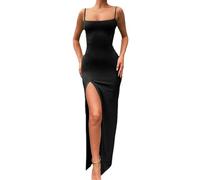 QKEPCY Vestito Donna Spaghetti Abito da Cerimonia Lungo con Spacco Elegante Vestiti Estivi Aderente Abiti da Sera Formale Vestito Cocktail Party Dress
