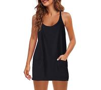QKEPCY Vestito Donna Spaghetti Strap Abito Corto Estivi Vestiti Elegante Cerimonia Mini Abito con Tasche Vestito da Festa Casual Dresses for Women Abiti da Cerimonia