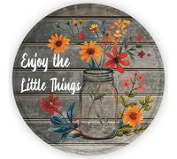 QKIODS Targa in metallo con scritta "Enjoy The Little Things Vintage Round Garden Fun", divertente targa rustica da parete per casa, fattoria, giardino, cortile, bar, caffetteria, percorso, patio
