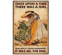 QKIODS Targa in metallo con scritta "Once Upon A Time There Was A Girl Who Really Loved Gardening It Was Me The End", in alluminio, stile vintage, per casa, caffè, decorazione da parete, 20,3 x 30,5