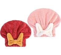 Qklovni 2 asciugamani super assorbenti per capelli bagnati, morbidi cappucci per asciugare i capelli, ad asciugatura rapida, con grande cuffia da doccia con fiocco grande per capelli ricci, lunghi e