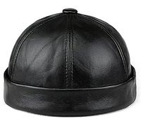 Qklovni Berretto a teschio in vera pelle, berretto da marinaio, berretto da berretto, retro arrotolato polsino, Nero , L