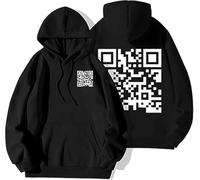 Qklovni Funny Fu QR Code Hoodie, QR Scan Code Joke Felpa con cappuccio divertente unisex, felpa spessa invernale, felpa con cappuccio con codice QR scannerizzabile unisex, Nero , XXL