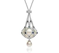 Qklovni Pearl & Gemstone Lavalier Pendant,Handmade Pearl Metal Braided Mesh Necklace,Adjustable Metal Braided Mesh Crystal Holder Necklace,Promote Elegant And Confident (Sliver)