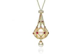 Qklovni Pearl & Gemstone Lavalier Pendant,Handmade Pearl Metal Braided Mesh Necklace,Adjustable Metal Braided Mesh Crystal Holder Necklace,Promote Elegant And Confident (Gold)