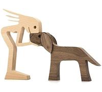 Qklovni Sculture in legno fatte a mano, statuetta decorativa per la casa, per familiari e cuccioli, scultura in legno per casa, ufficio, soggiorno (donne e cane)